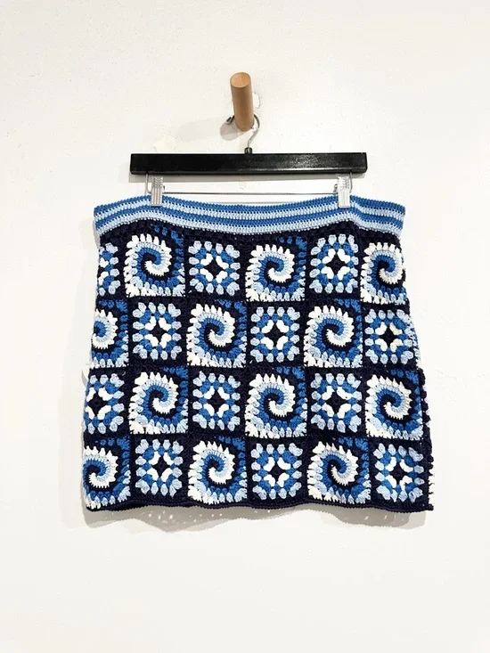 NWT Staud Brazing Cotton Crochet Granny Square Mini Skirt in Acid Cobalt Size XL - Picture 5 of 12